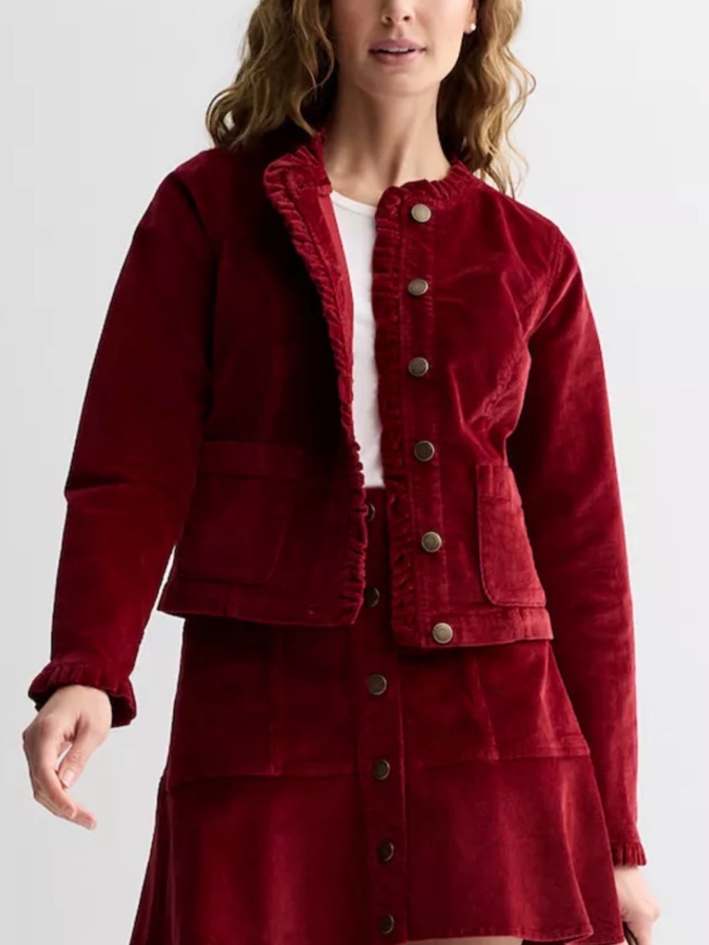NWT Draper James Red Corduroy Jacket with Ruffle detail